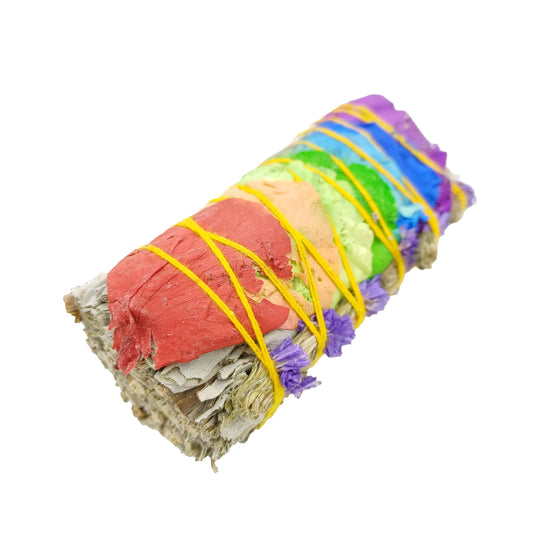 White Sage Smudge Stick with White Rainbow Rose